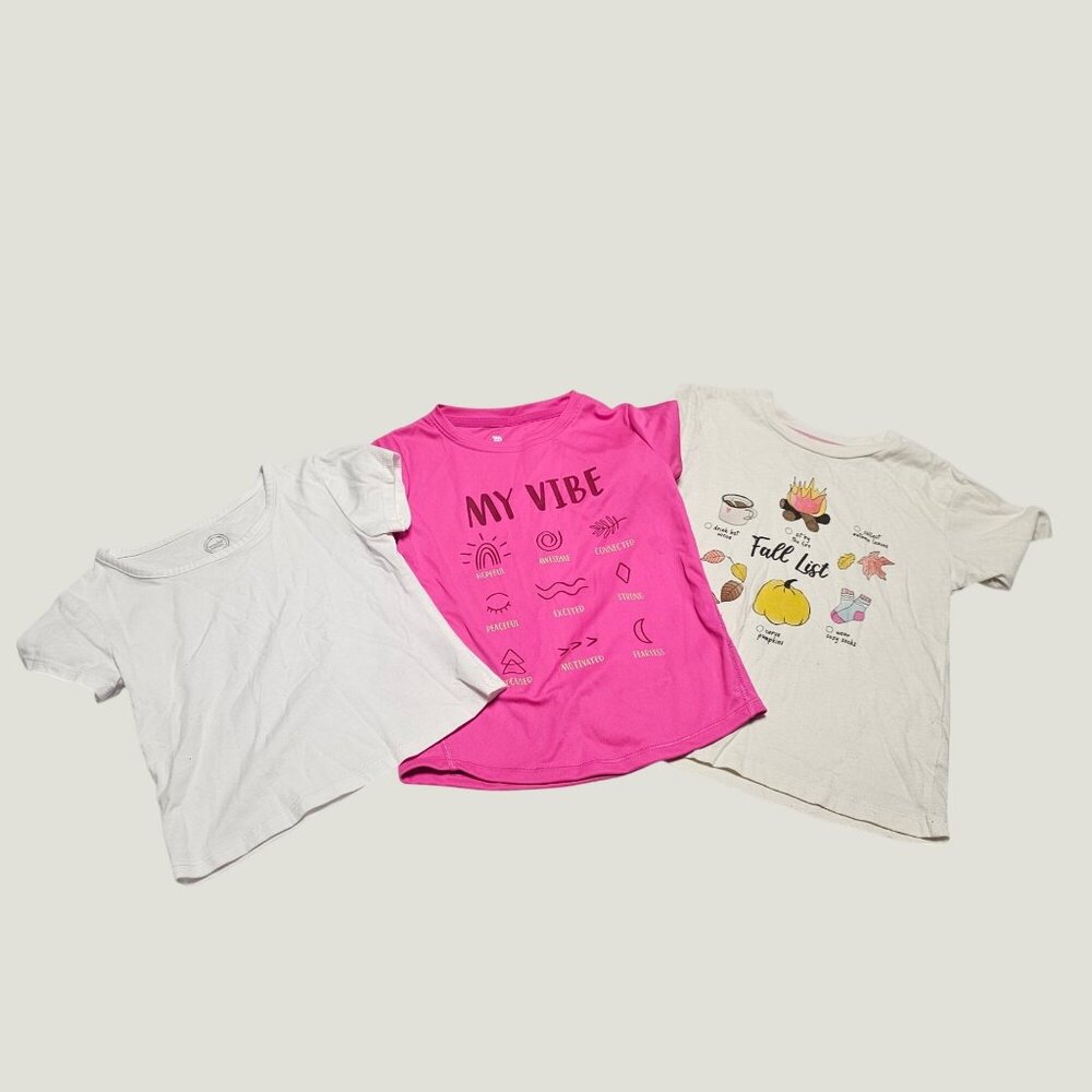 Lot of 3 Girls Graphic Tee Set My Vibe Fall List Casual Shirts Size XS (4-5)